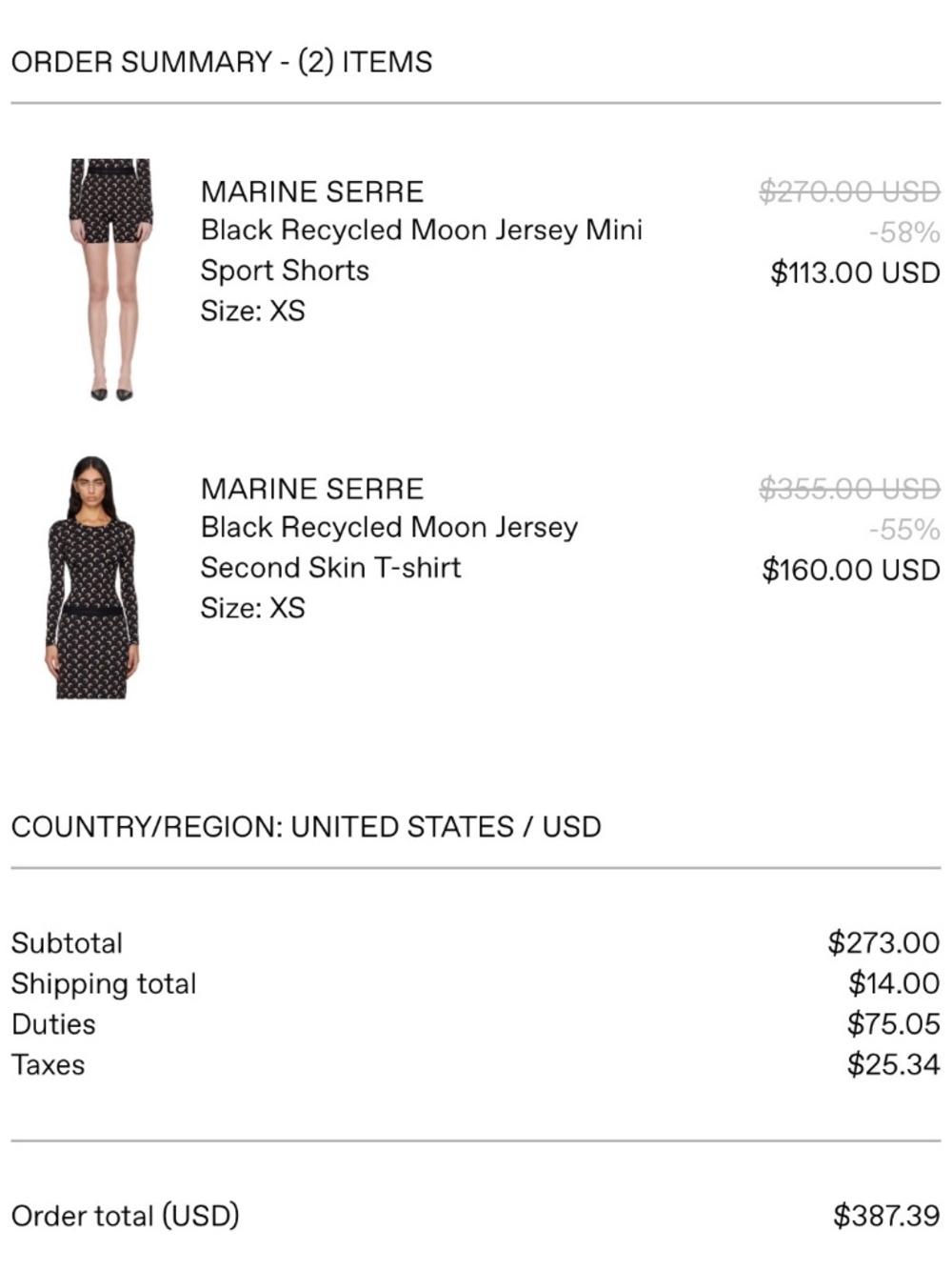 Marine Serre black & tan moon print set